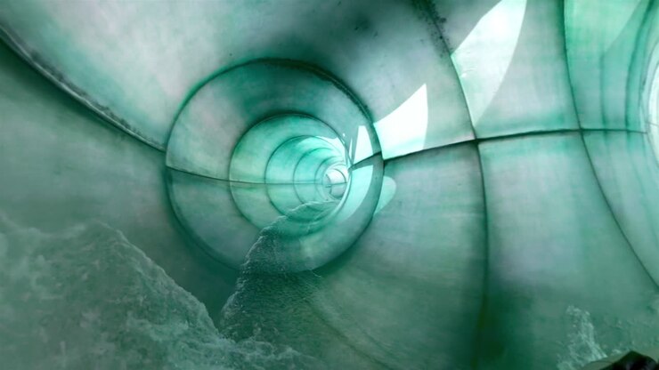 First person perspective going down a water slide