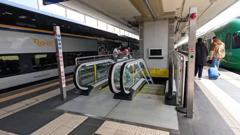 personas que suben y salen de los trenes en la estación