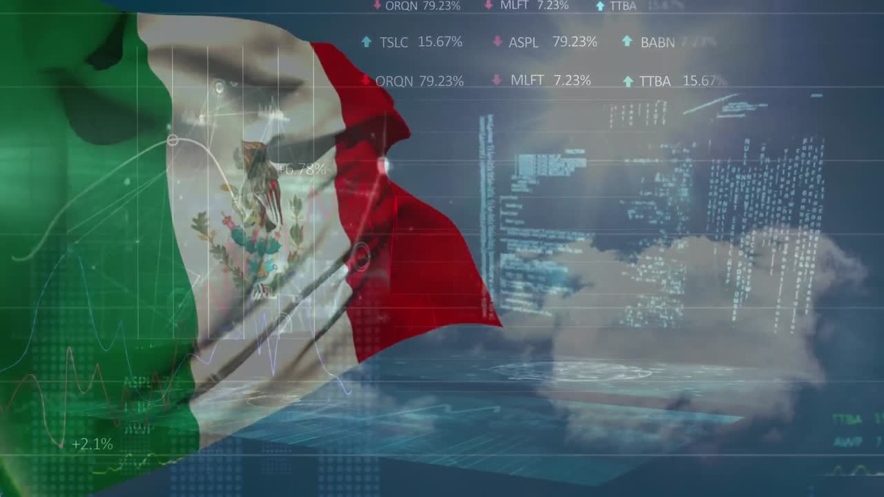 멕시코의  ⁇ 발 위에서 데이터 처리의 애니메이션