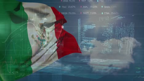 animation of data processing over flag of mexico