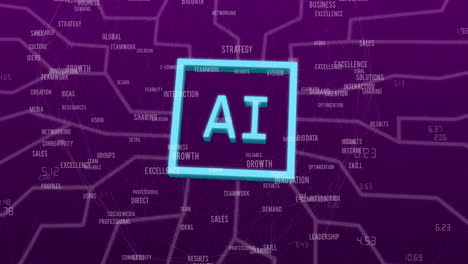 animación de un procesamiento de datos con iconos y red de conexiones