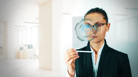 video of a businesswoman using futuristic tablet.