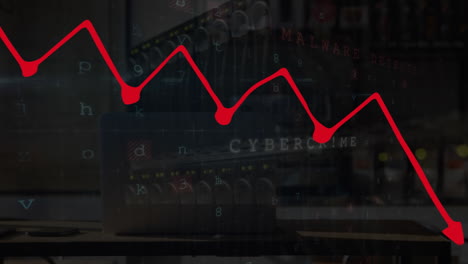 gráfico rojo y procesamiento de datos de seguridad cibernética en un primer plano de un servidor de computadora