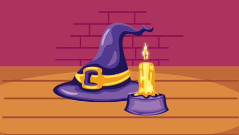 feliz animación de halloween con sombrero de bruja