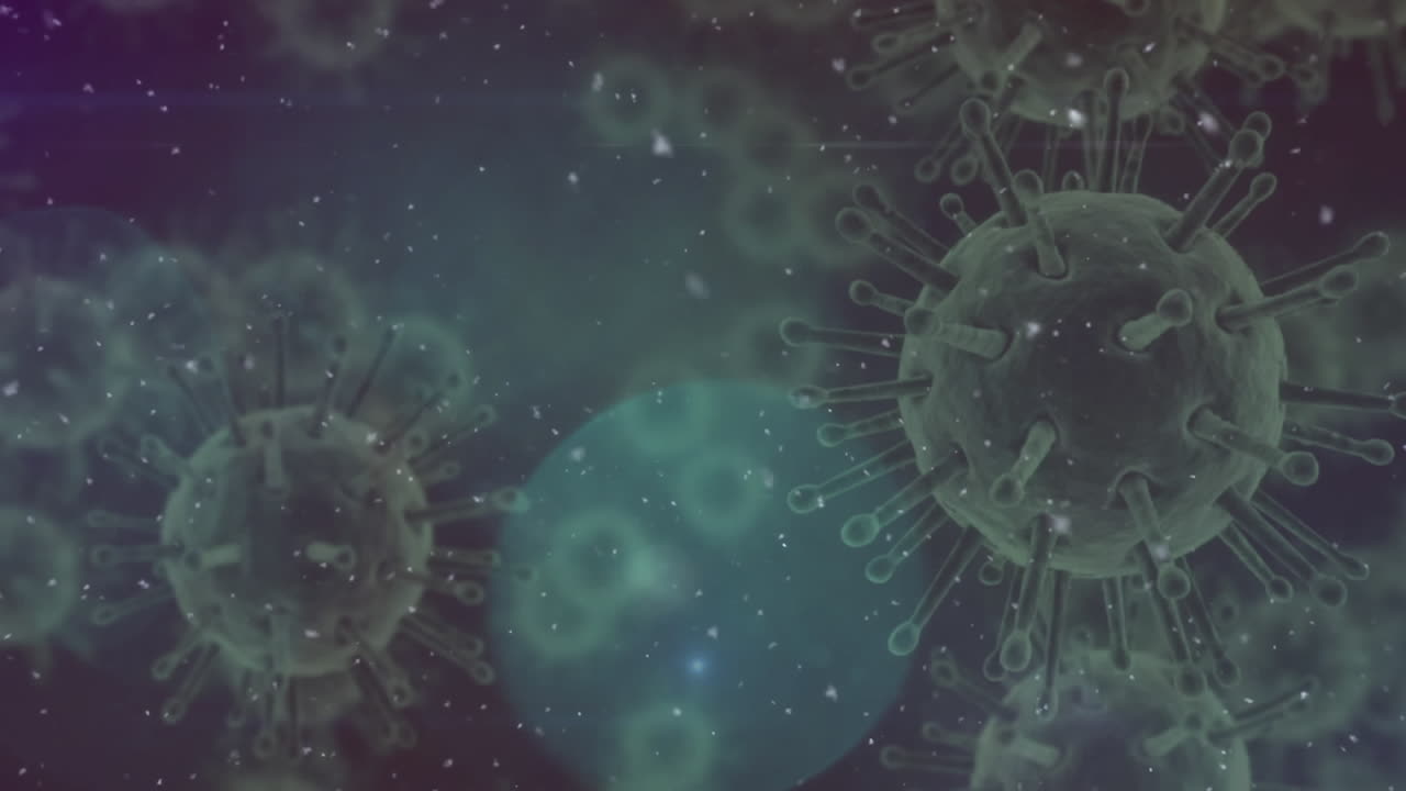 Animation of green covid 19 cells floating