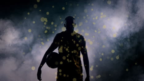 animation of light spots over african american male basketball player