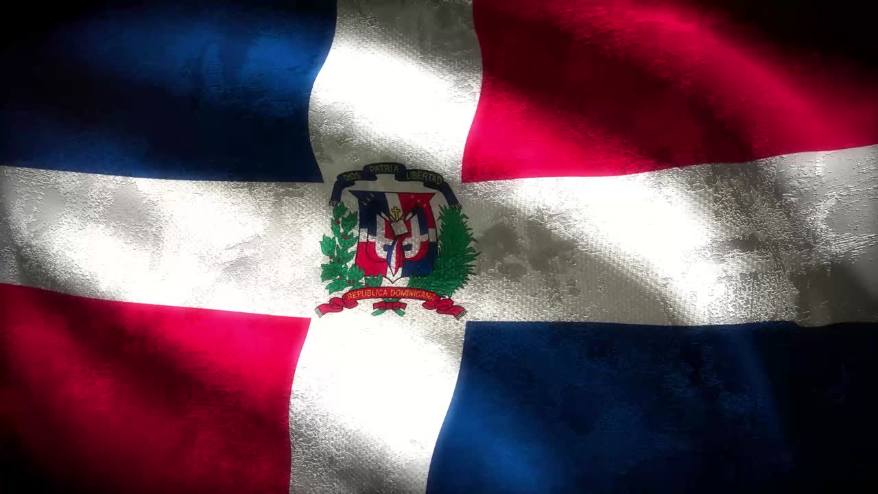 60FPS heavy dark grunge Dominican Republic flag  with aged vintage texture waving, UHD 4k 3d seamless looping video