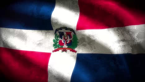 60fps heavy dark grunge dominican republic flag  with aged vintage texture waving, uhd 4k 3d seamless looping video