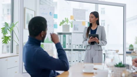 Business-woman,-tablet-and-presentation-in-meeting