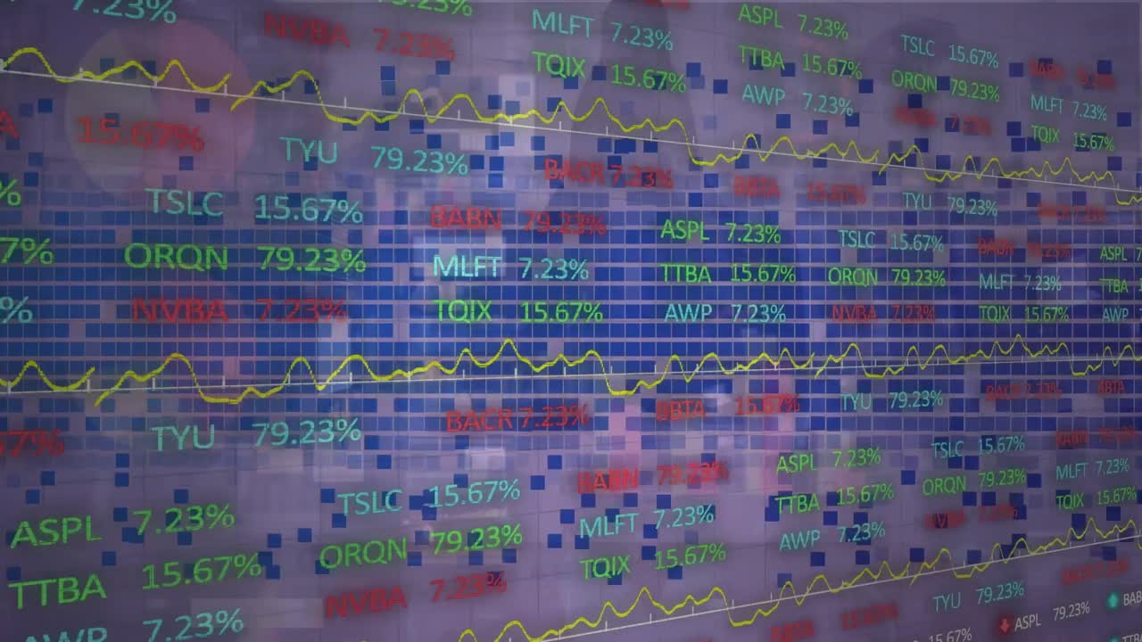 파란 사각형에 대한 금융 데이터 처리의 애니메이션