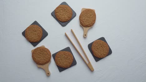 oatmeal cookies from a plate. top view. craft homemade food. view from above. white background