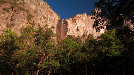 Tilting-up-shot-of-Bridalveil-Falls-in-Yosemite-Valley