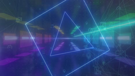 Animation-of-neon-shapes-over-digital-tunnel