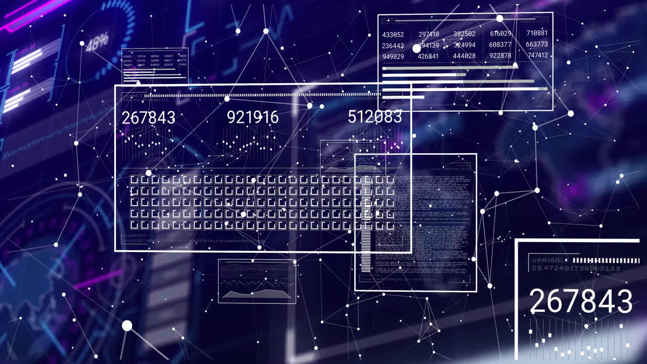 Processing digital data and network connections with animation on abstract background