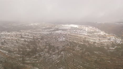 snowy mountain landscape with terraced fields