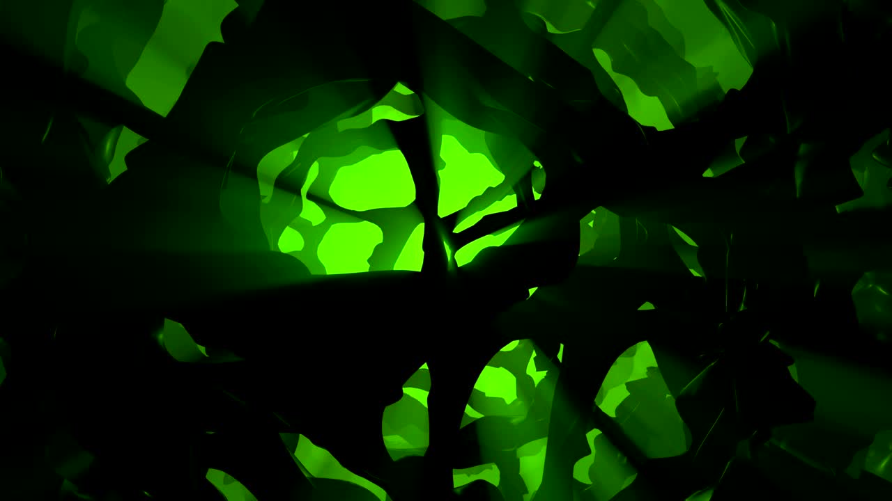 abstracto animado 3d de luz volumétrica en la oscuridad. el concepto de mecanismo de ingeniería de movimiento futurista.