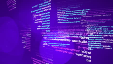 animation of data processing over spots on blue background