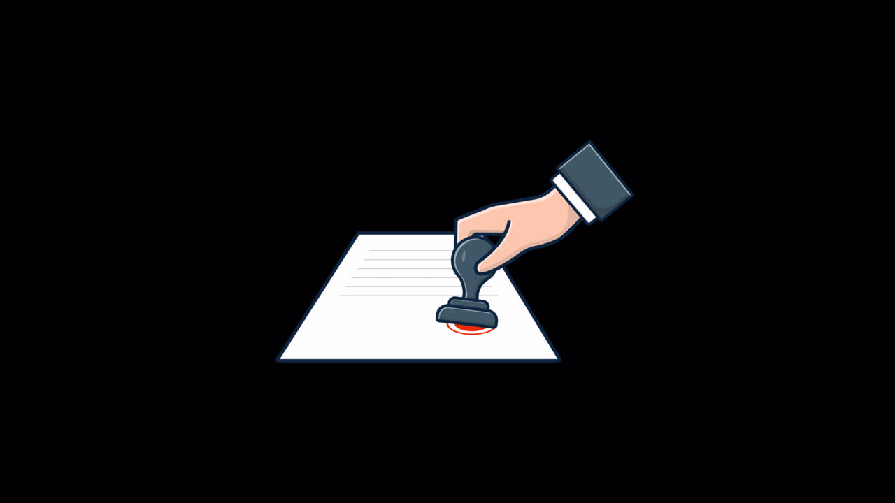 Animated Hand Stamping a Document with an Official Seal