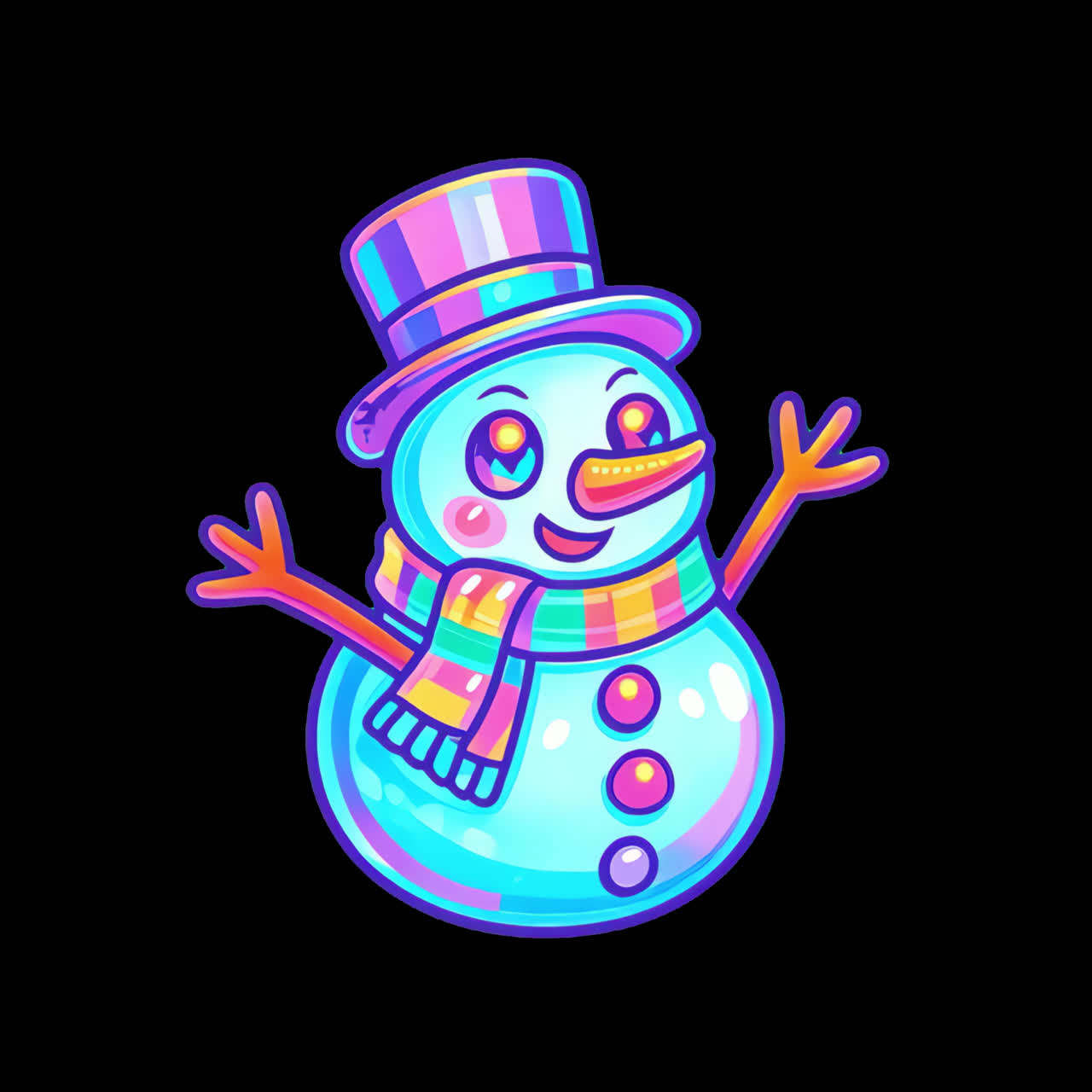 Färgglad tecknad snögubbe, illustrationsanimering, isolerad tillgång, transparent 4K-video, alfakanal