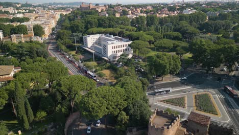 Backwards-Drone-Shot-Reveals-Pyramid-of-Cestius-in-Rome,-Italy