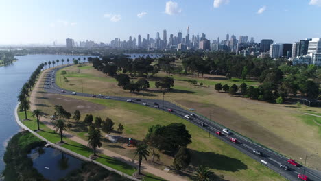 gliding over lakeside drive, albert park melbourne