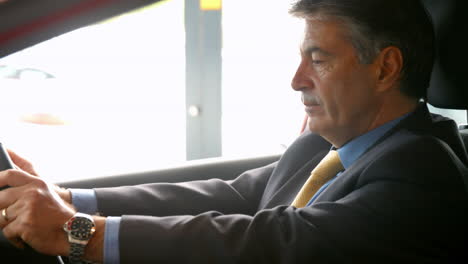 Smiling-businessman-sitting-in-a-car