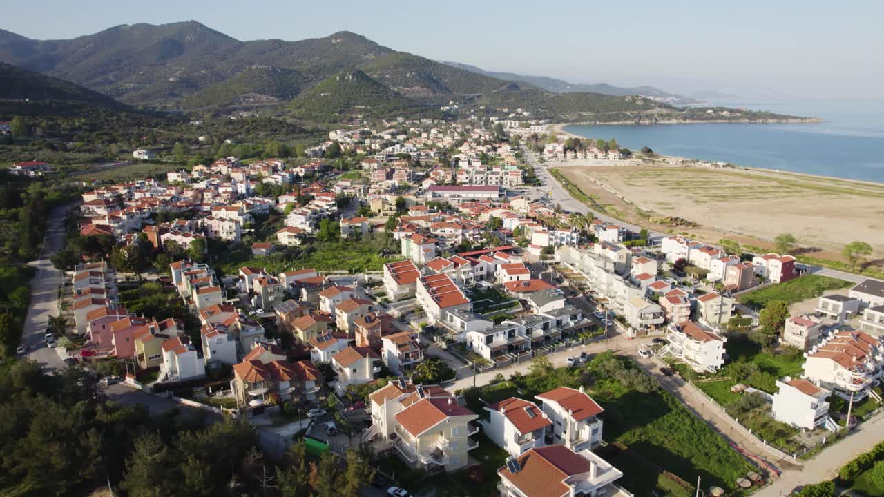Nea Iraklitsa Developed Land, Residential Properties, Aerial Dolly Shot, Panoramic Drone View