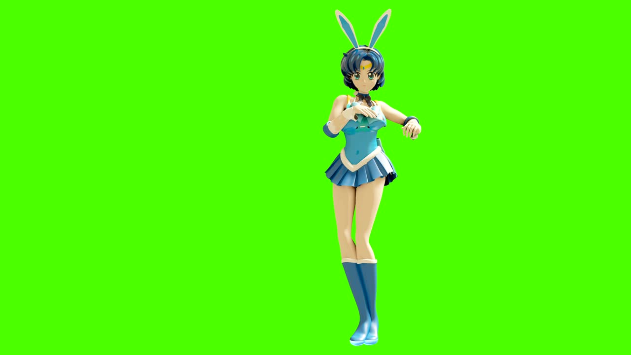 Dance animation of a beautiful cartoon girl. Girl in anime style. High quality and seamless loops on green background.