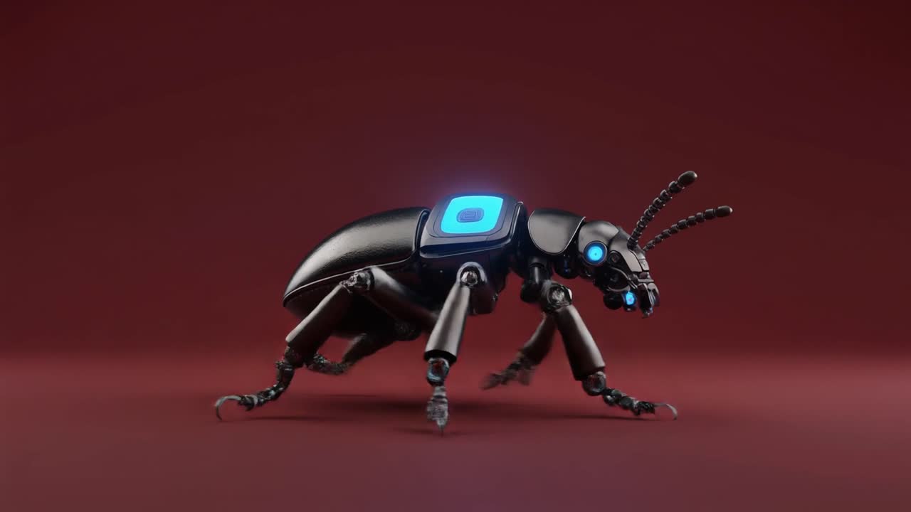 Futuristisk robotbille, der går på mørkerød baggrund
