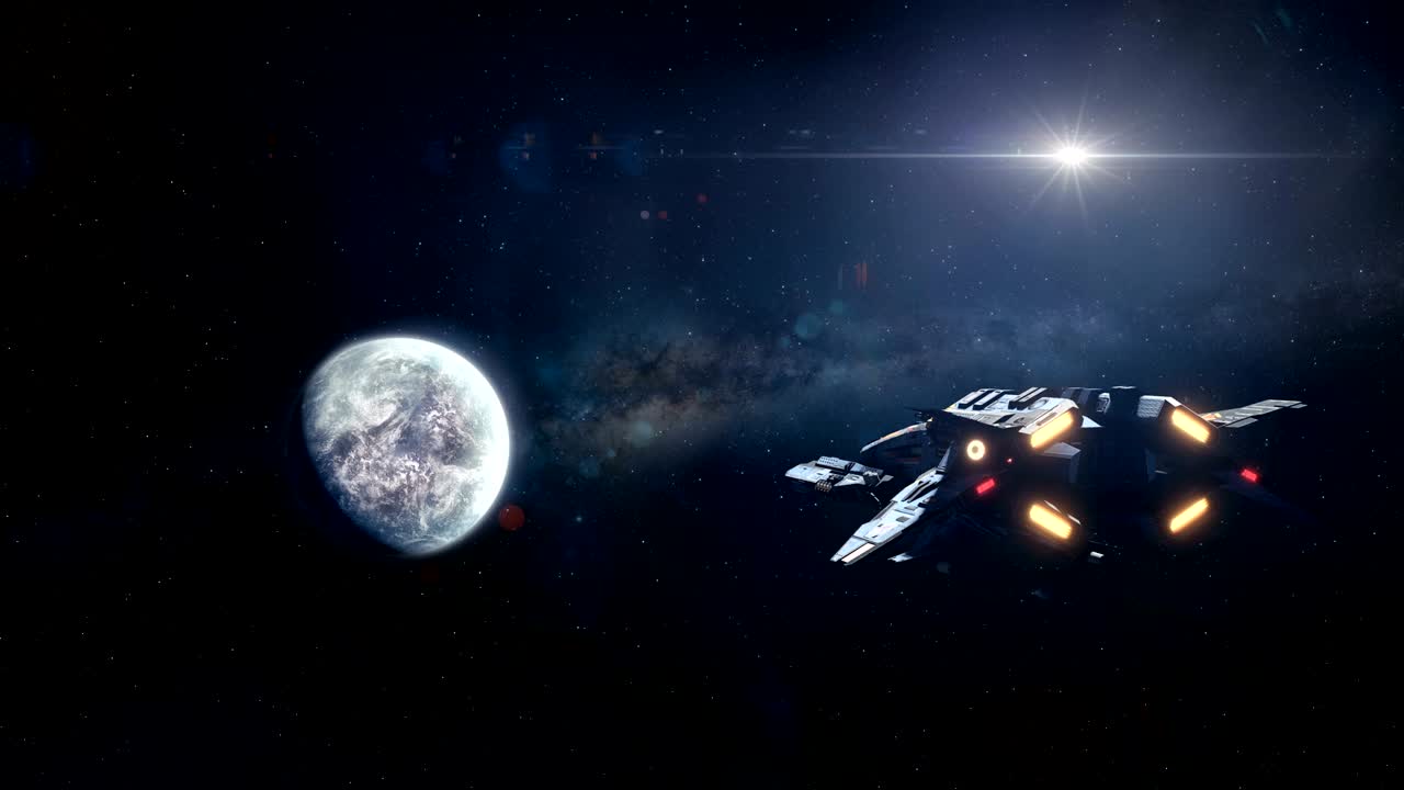 la nave espacial se detiene al acercarse al planeta.