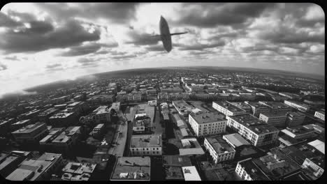 cityscape aerial view with airplane