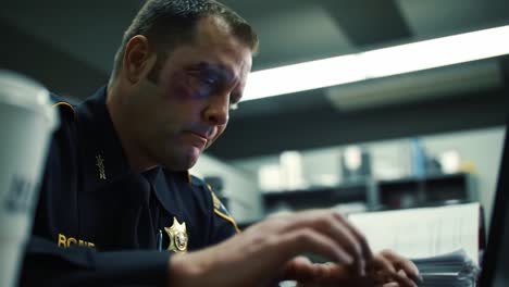 police officer working at a desk