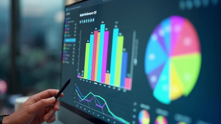 Business Analyst Reviewing Market Performance Data on Computer Screen