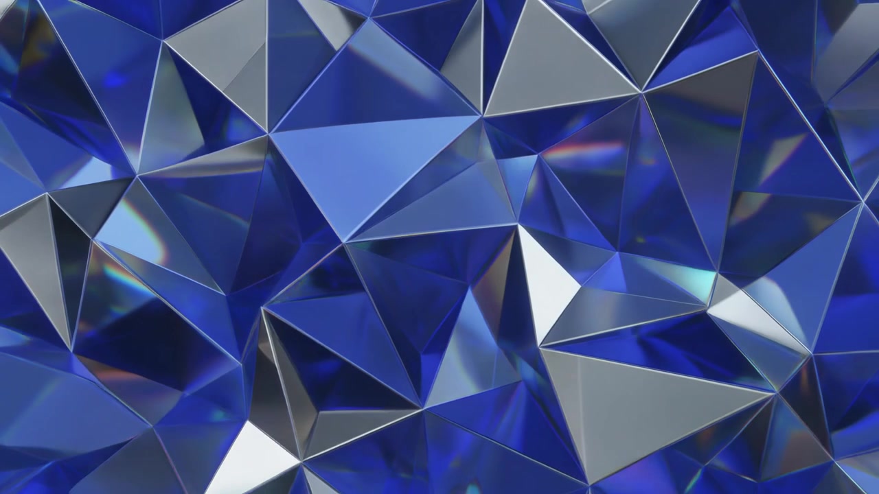 Sfondo Geometrico Astratto con Vetro Blu e Triangoli Metallici Argentati