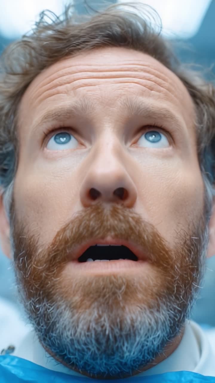 The Unexpected Revelation: A Close-Up of a Man's Shocked Expression Captured in Two Frames, Expressing Surprise and Uncertainty in a Tense Moment