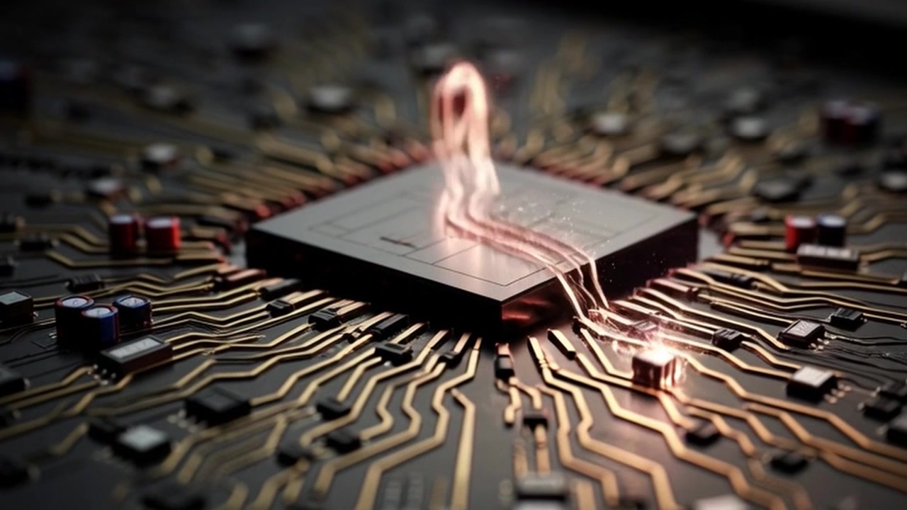 Data Flowing Through a Central Processor on a Circuit Board