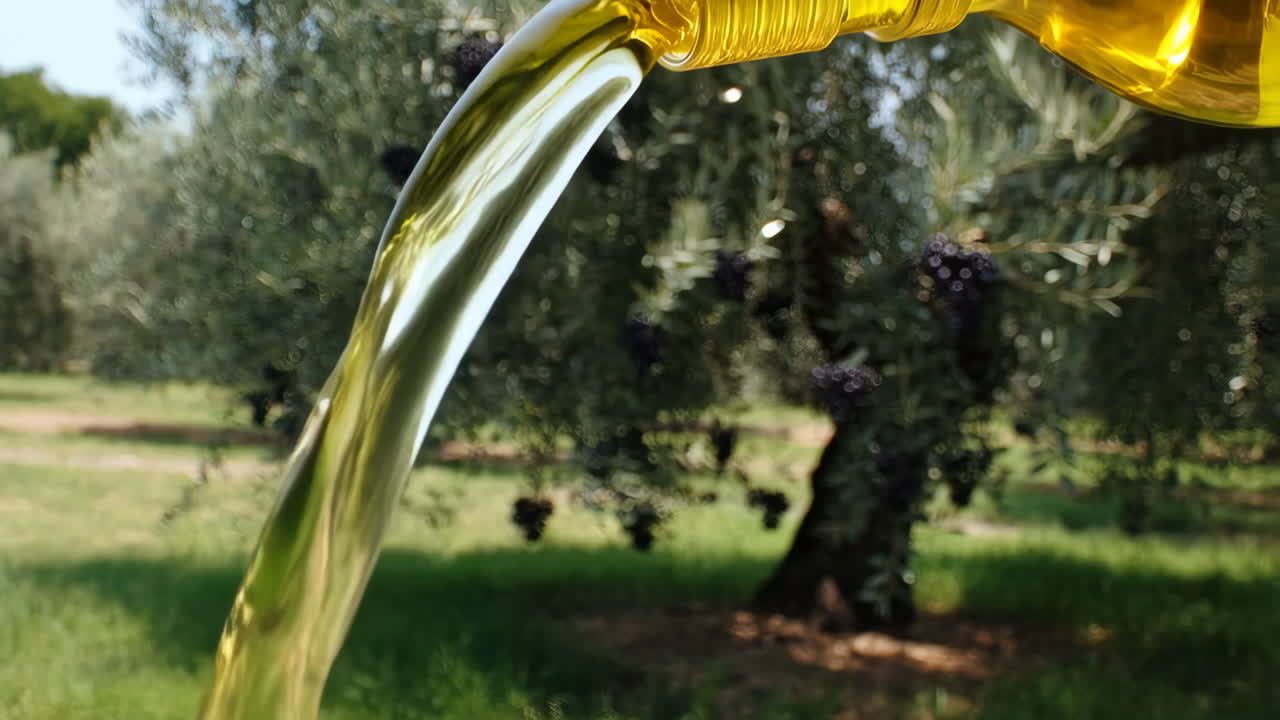 Pouring Olive Oil in an Olive Grove