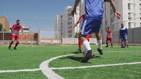 soccer players having match on field