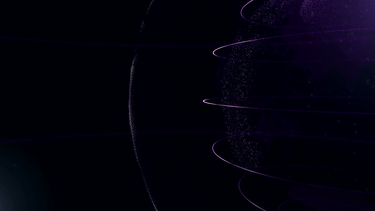 Abstract sphere. Cropped sphere. Connected violet dots with lines. Globalization interface. Planet is moving on the right side. 4K.