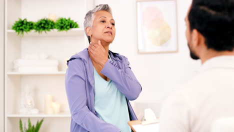 Neck-pain,-doctor,-woman-and-patient-talking