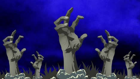 Animation-of-hands-from-ground-on-blue-background