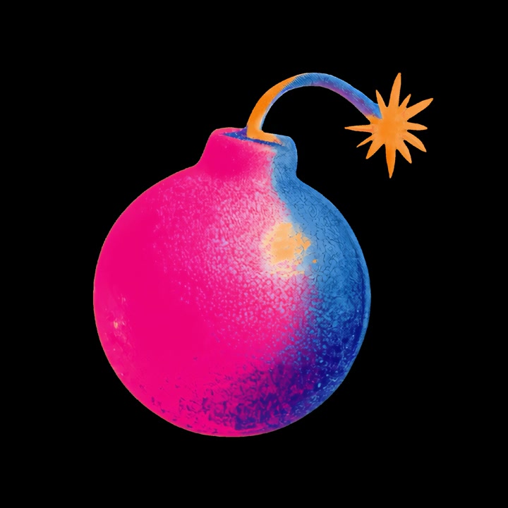 Illustrazione animata di bomba sfumata su sfondo nero