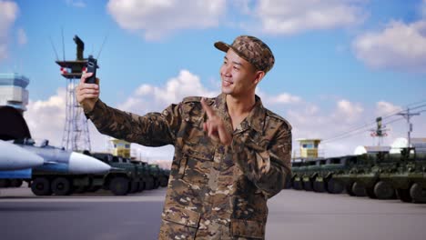 soldier taking selfie at airbase