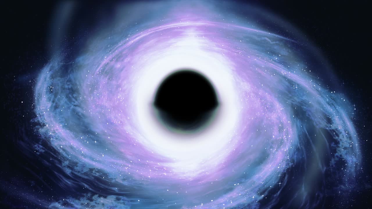 블랙홀이 흡수하고 그 중심에 있는 은하를 파괴하는 과학적 3d 렌더링 영상