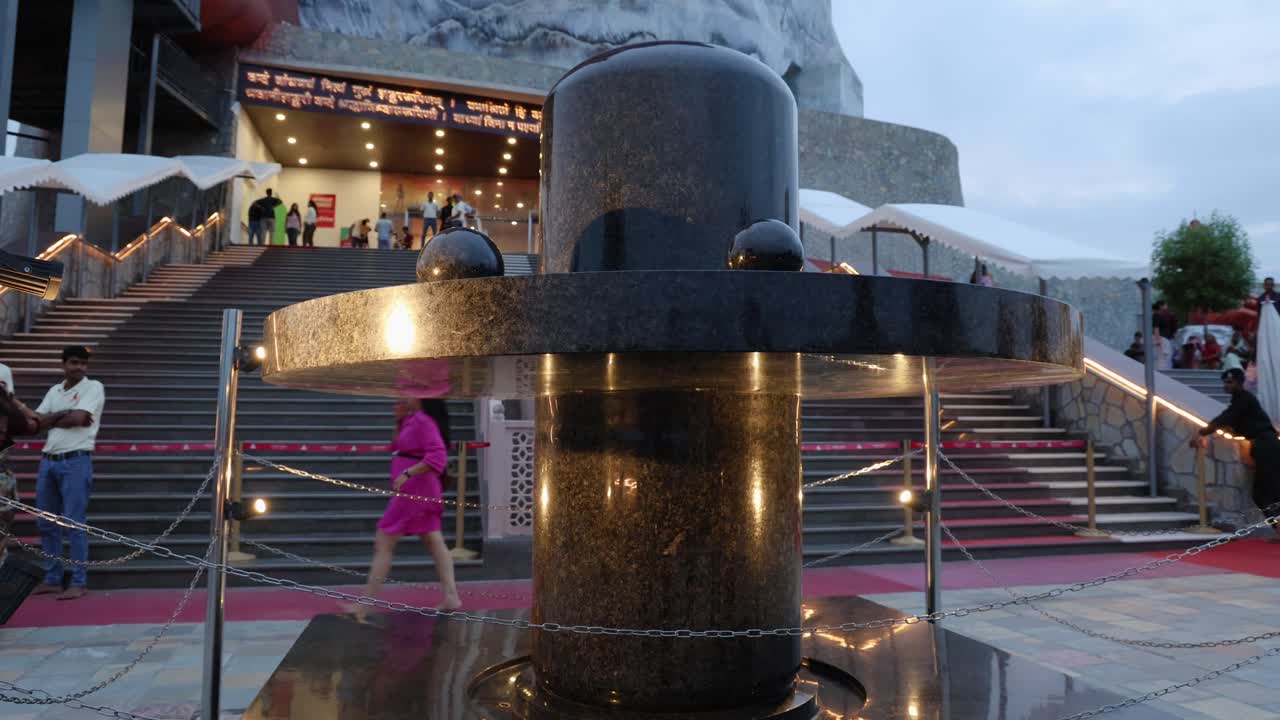 hindu religious symbol Shivalinga at evening video is taken at Vishwas Swaroopam or The Statue of Belief at Nathdwara in Rajasthan, India on Aug 11 2024.