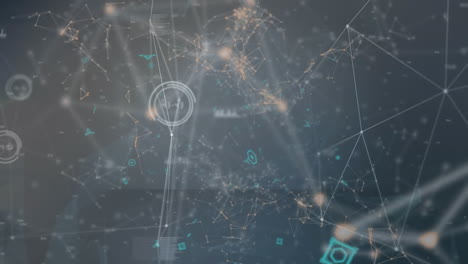 animation of network of connections and numbers changing over sky and clouds