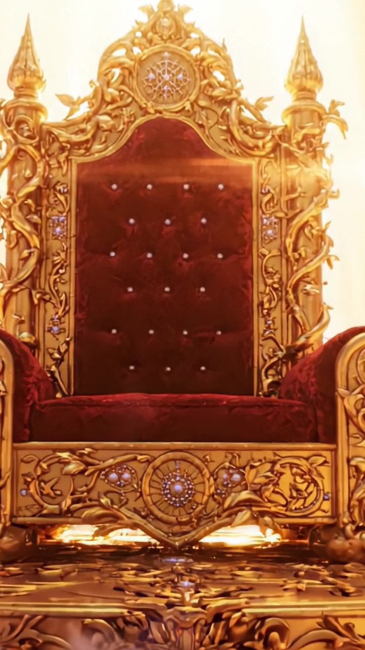 Ein majestätischer Thron, umgeben von ätherischem Licht: Ein Symbol für Königlichkeit und Pracht inmitten himmlischer Wolken