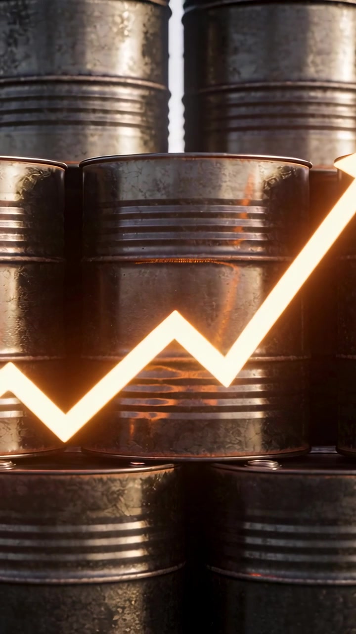 Vertical video: Moving orange zigzag line from left, climbing across depot drums indicating growth