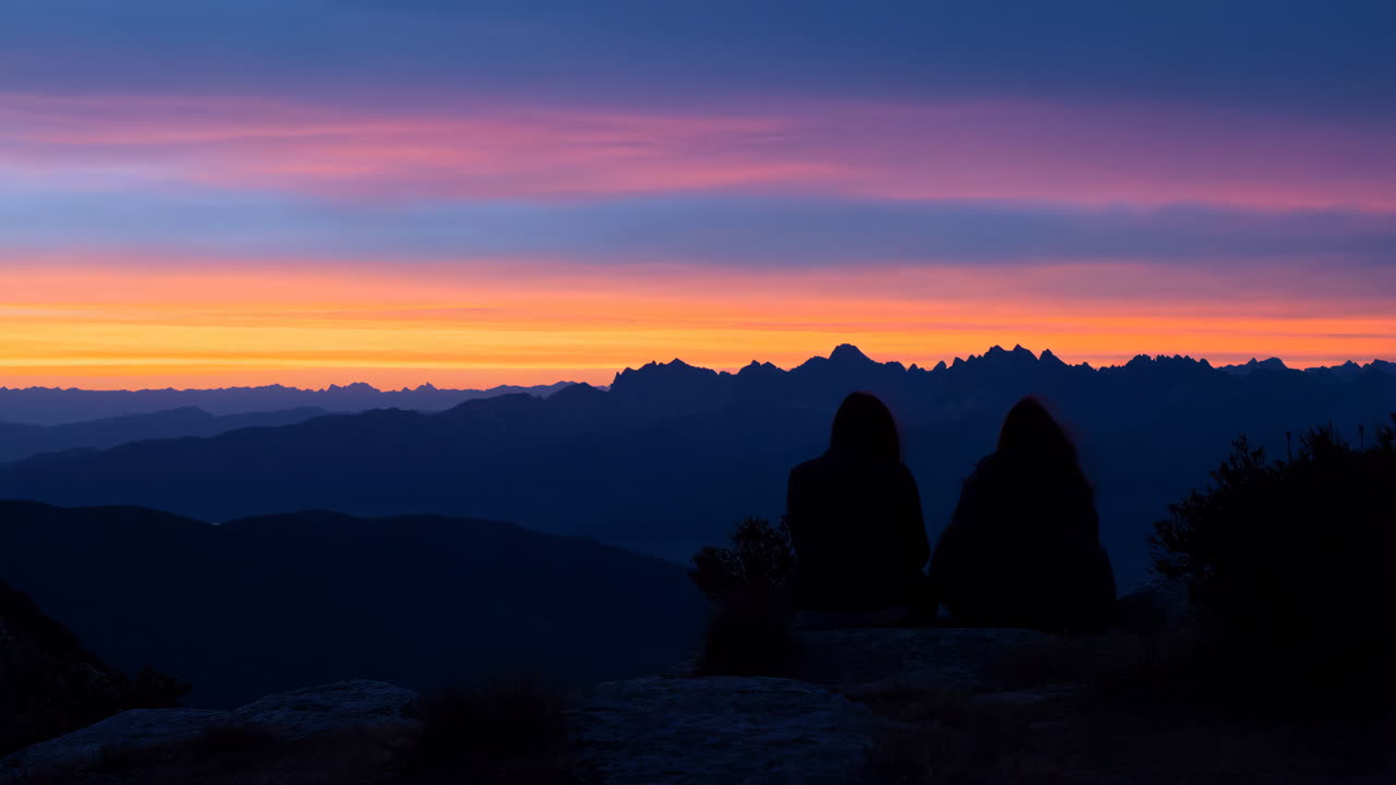 Couple Watching a Colorful Mountain Sunset
