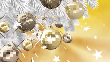 Digital-animation-of-christmas-bauble-and-star-decoration-hanging-on-christmas-tree-against-stars-fa